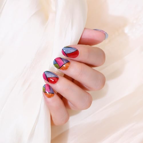 Semi Cured Gel Nail Strips-Easy Apply Christmas Gel Nail Stickers Holiday Semi Cured Manicure Strips with Sparkling Xmas Designs (Classic Yule)