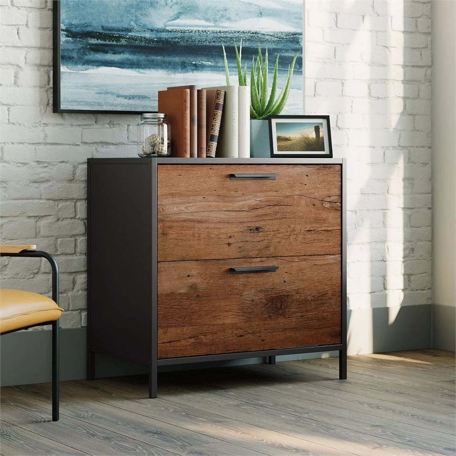 Pemberly Row Engineered Wood Lateral File Cabinet in Vintage Oak/Black