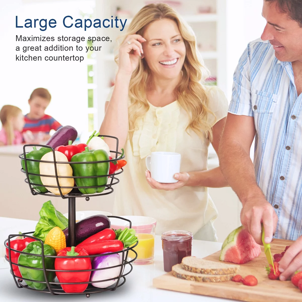 Auledio 2 Tier Disassembly Fruit Holder,Fruit Basket Bowlwith Banana Holdersin Kitchen in home