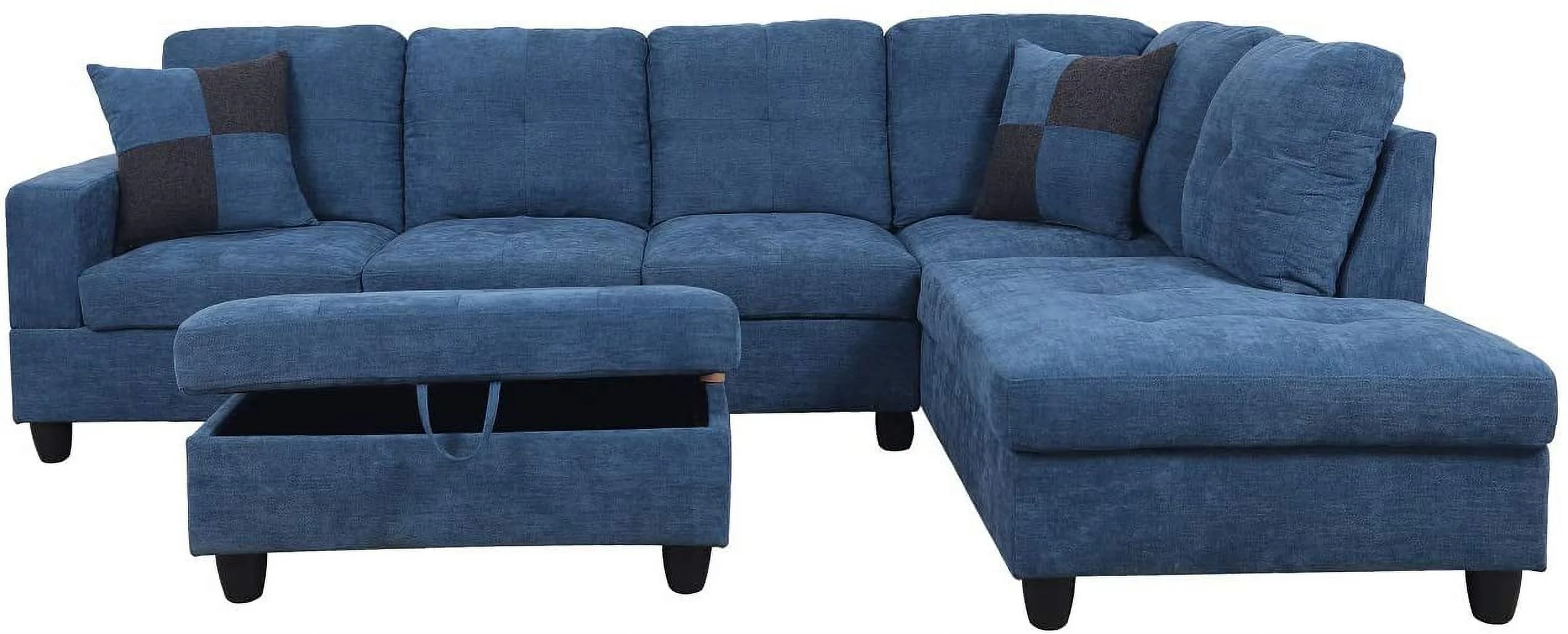 Ainehome Modern Sectional Sofa L-Shape Sectional Fabric Upholstered Couch with Chaise Ottoman Sectional Sleeper Sofa (Right Hand Facing, Lake Blue)