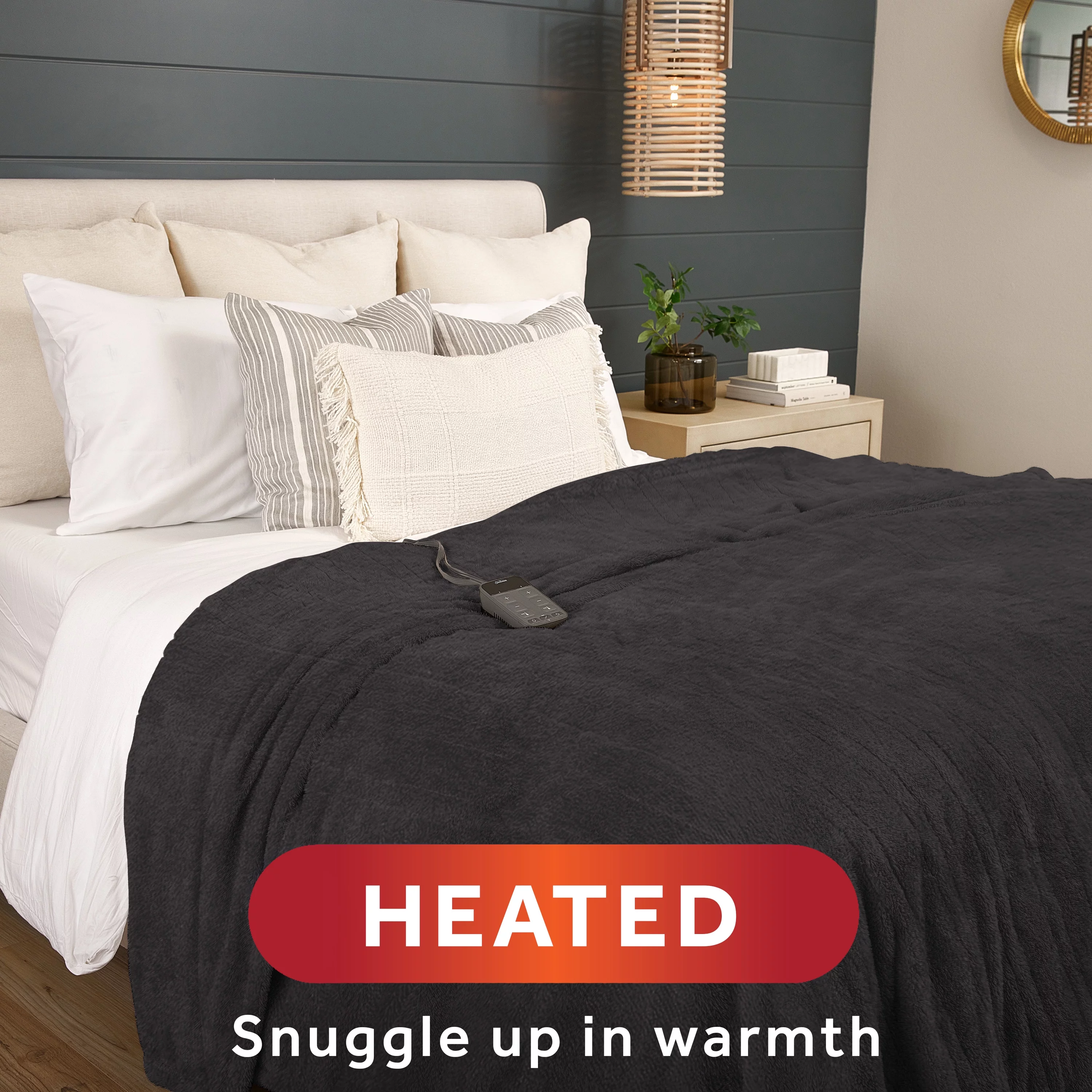 Sunbeam Loftec Wi-Fi Connected Electric Heated Blanket, Slate Gray, Queen