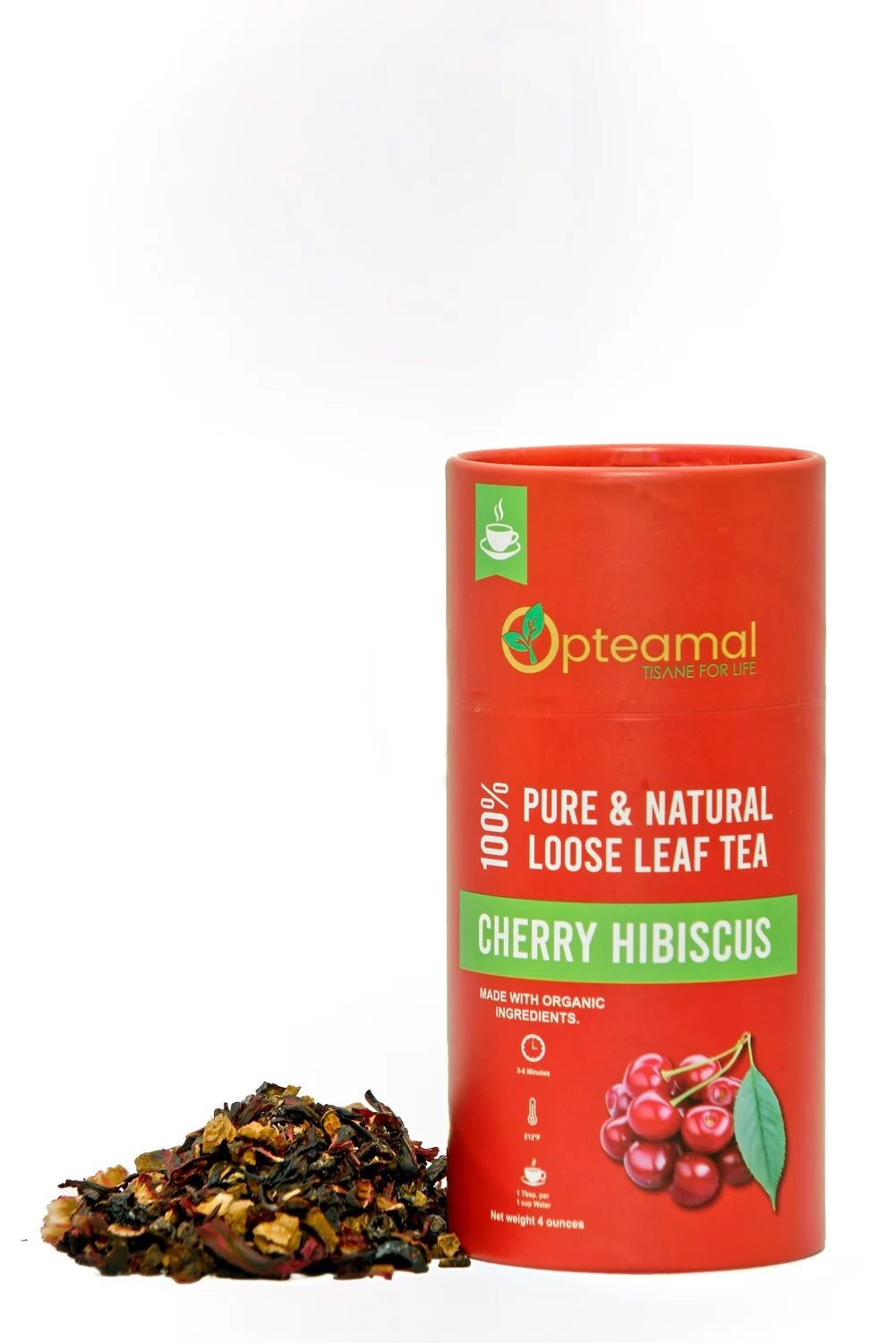 Opteamal Teas Organic Pure Loose Leaf Tea, Cherry Hibiscus, 4oz