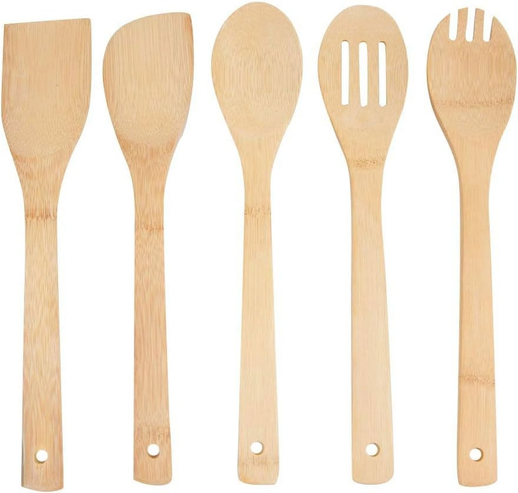 5 PCS Natural Eco-Friendly Bamboo Cooking Utensil Set/Spoon,Folk & Spatula Mix/Non Stick Wooden Kitchen Gadgets Pan Cookware Baking Cooking/Great Gift For Chefs & Foodies