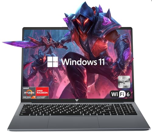 2025 AMD Laptop, 16.0inch Laptop Computer with AMD Ryzen 7 5000 Series(8C/16T, Up to 4.3GHz), 16GB RAM 512GB NVMe SSD Windows 11 Laptop, Radeon RX Vega 8 Graphics,WiFi 6, Backlit KB,53Wh Battery,Gray