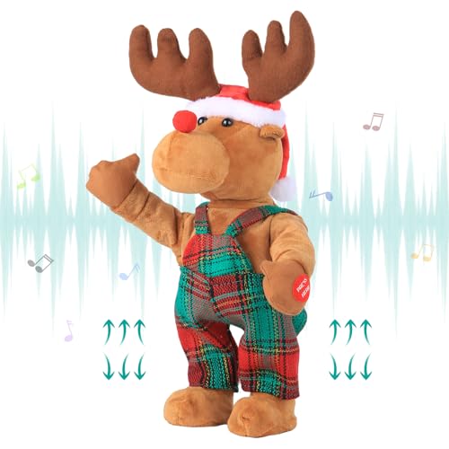 SdeNow Dancing Singing Rudolph Santa Red Nosed Reindeer Toy Tweaking Santa Claus Animated Musical Plush Santa Claus Doll