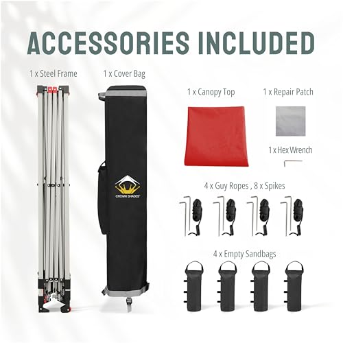 CROWN SHADES 10x10 Pop Up Canopy - Beach Tent with One Push Setup - Easy Outdoor Sun Shade for Events, Parties, Camping - Gazebo with STO-N-Go Cover Bag, Silver Coated Top, White