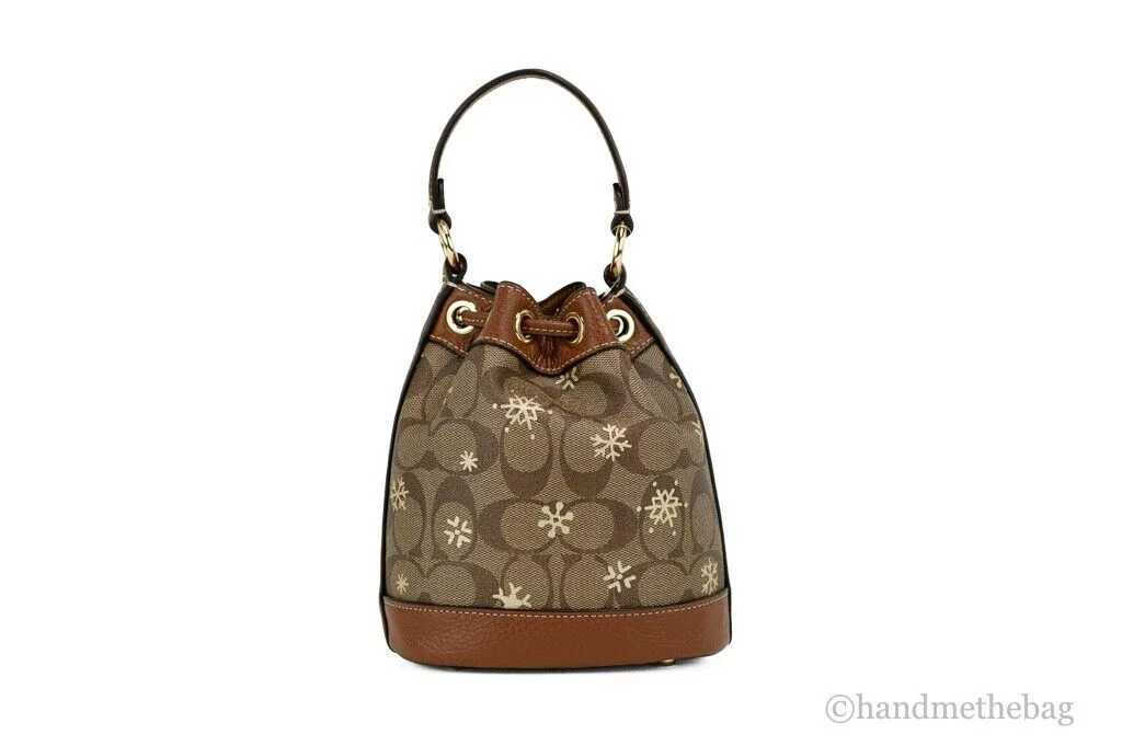 Coach (CE587) Dempsey 15 Small Snowflake Print Khaki Coated Canvas Bucket Bag