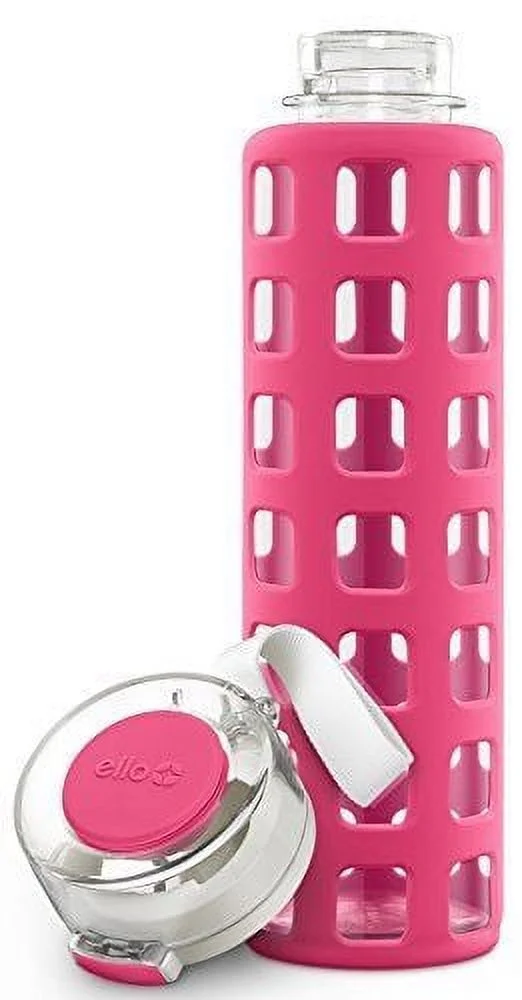 Ello Syndicate BPA-Free Glass Water Bottle with Flip Lid, Pink, 20 oz..