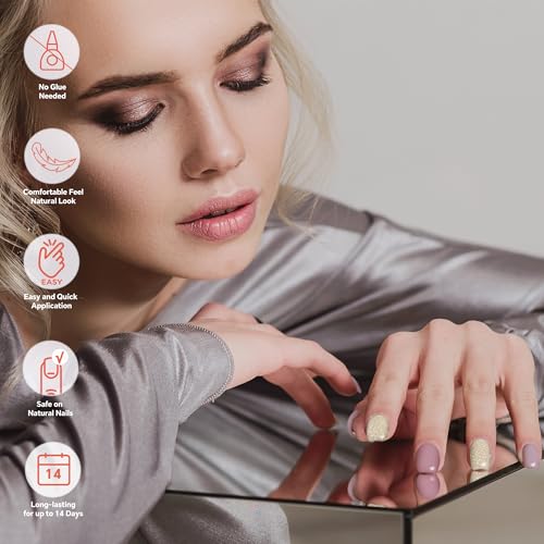 Semi Cured Gel Nail Strips-Easy Apply Christmas Gel Nail Stickers Holiday Semi Cured Manicure Strips with Sparkling Xmas Designs (Classic Yule)