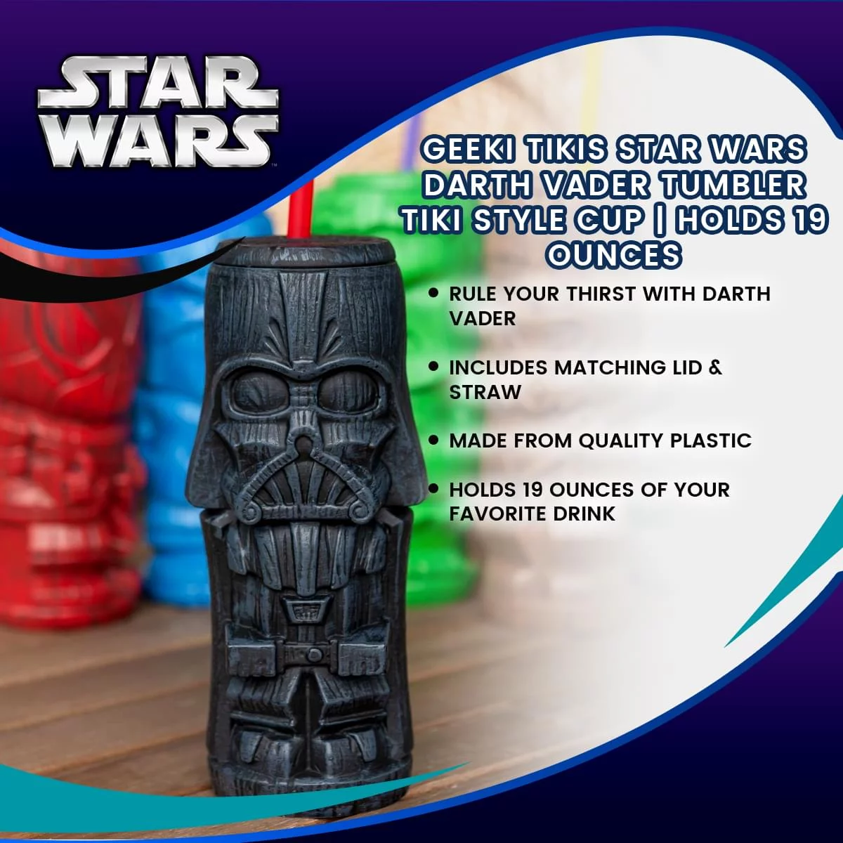 Geeki Tikis Star Wars Darth Vader Tumbler | Tiki Style Cup | Holds 19 Ounces