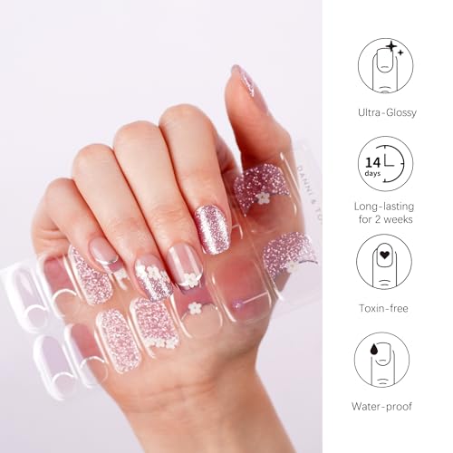 DANNI & TONI Semi Cured Gel Nail Strips Christmas Santa Claus Snowflakes Cat Eye Gel Nail Wraps 28 Stickers | Mistletoe Meow