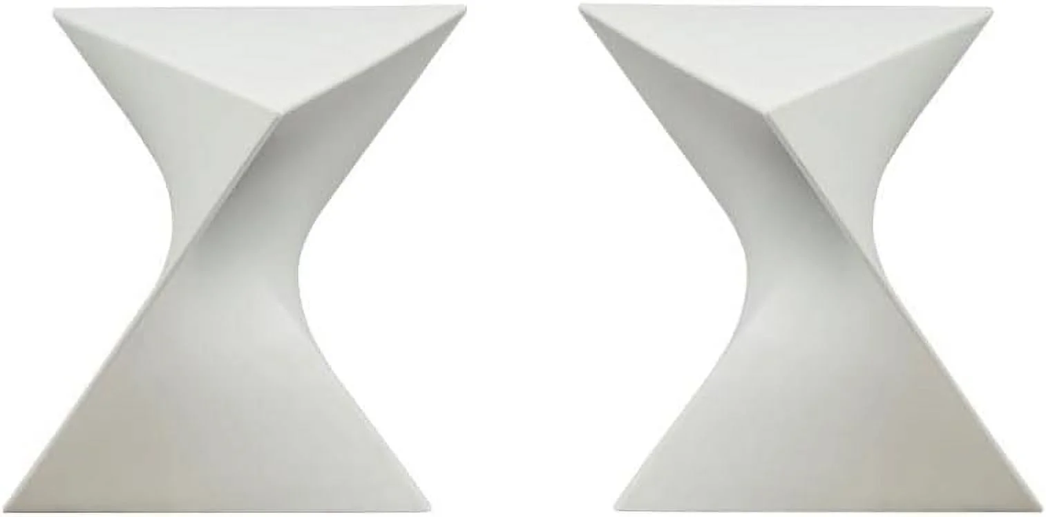 Modern Plastic Triangle End Table In White - Set Of 2