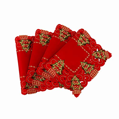 Grelucgo Embroidered Christmas Holiday Holly Tree Table Runner, Dresser Scarf, Rectangular 16 x 72 Inch
