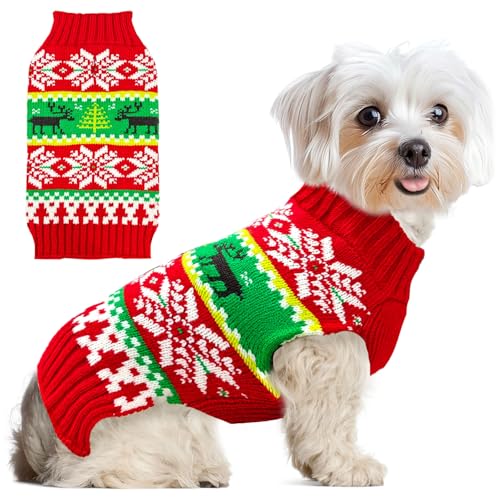 Dog Christmas Sweater Cute Grey Elf Clown Xmas Dog Cat Outfit New Year Holiday Costumes Puppy Cat Sweater with Leash Hole for Small Medium Large Dogs Girl Boy Turtleneck Winter Warm Pet Clothes