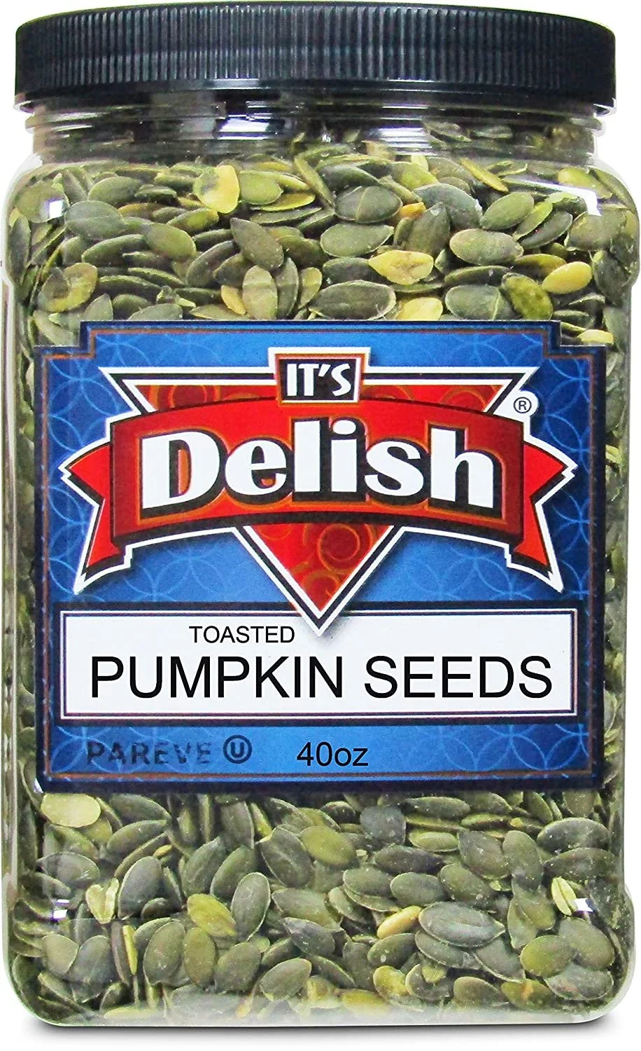 Gourmet Toasted Pumpkin Seeds Pepitas Green Pumpkin Seed Kernels, No Shell, Raw by It's Delish  40 Oz 2.5 lbs Jumbo Reusable Bulk Container Jar  Roasted Unsalted - Perfect for Salads, Baked...