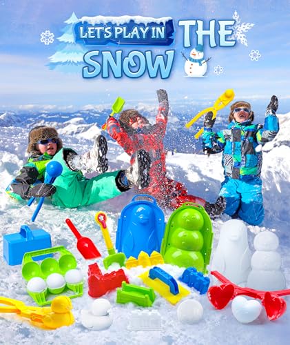 Snow Toys for Kids Snowball Maker, 15 Pcs Snowman Kit with Mesh Bag, Penguin Castle Brick Maker Duck Snow Molds, Snow Ball Makers Gift for Toddlers Kids Adults Outdoor Winter Toys