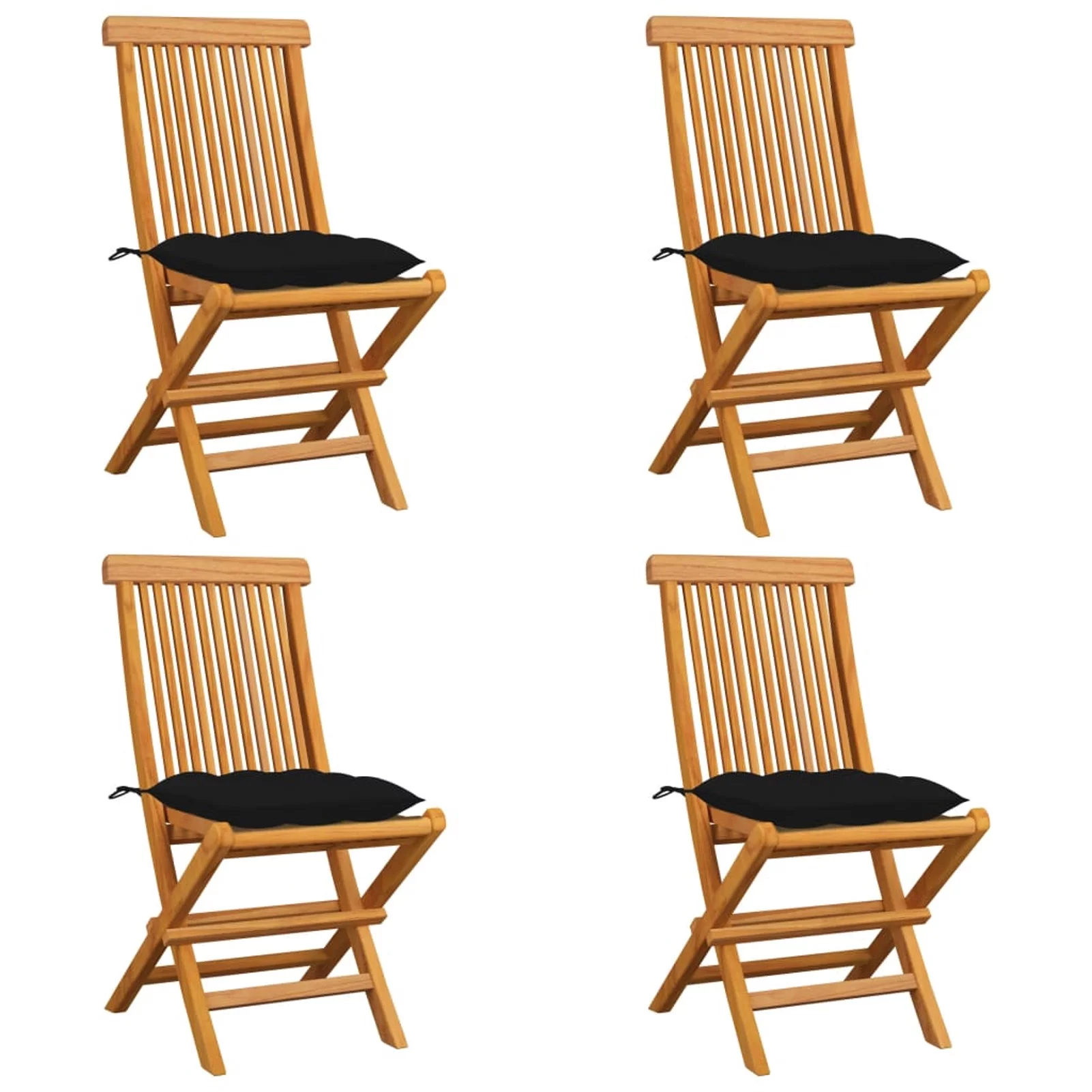 Dcenta Set of 4 Wooden Garden Chairs with Black Cushion Teak Wood Foldable Outdoor Dining Chair for Patio, Balcony, Backyard, Outdoor Indoor Furniture 18.5in x 23.6in x 35in