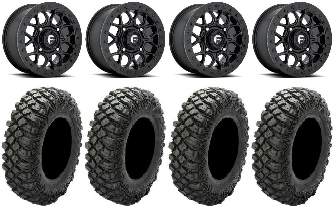 Fuel Tech Beadlock Black 15" Wheels 35" Crawler XG Tires Kawasaki Teryx Mule