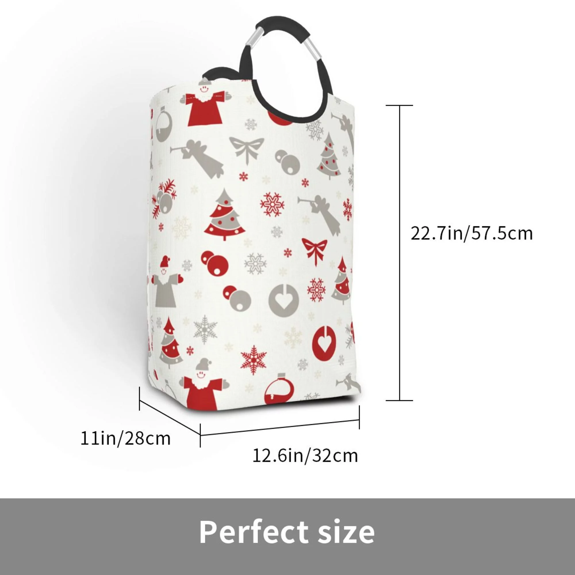 TEQUAN 50L Large Rectangular Laundry Hamper with Aluminum Handles, Christmas Xmas Tree Snow Prints Waterproof Foldable Dirty Clothes Basket