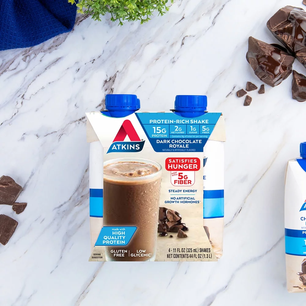 (3 pack) Atkins Dark Chocolate Royale Protein Shake, High Protein, Low Carb, Keto Friendly, Gluten Free, 11fl oz, 4 Ct