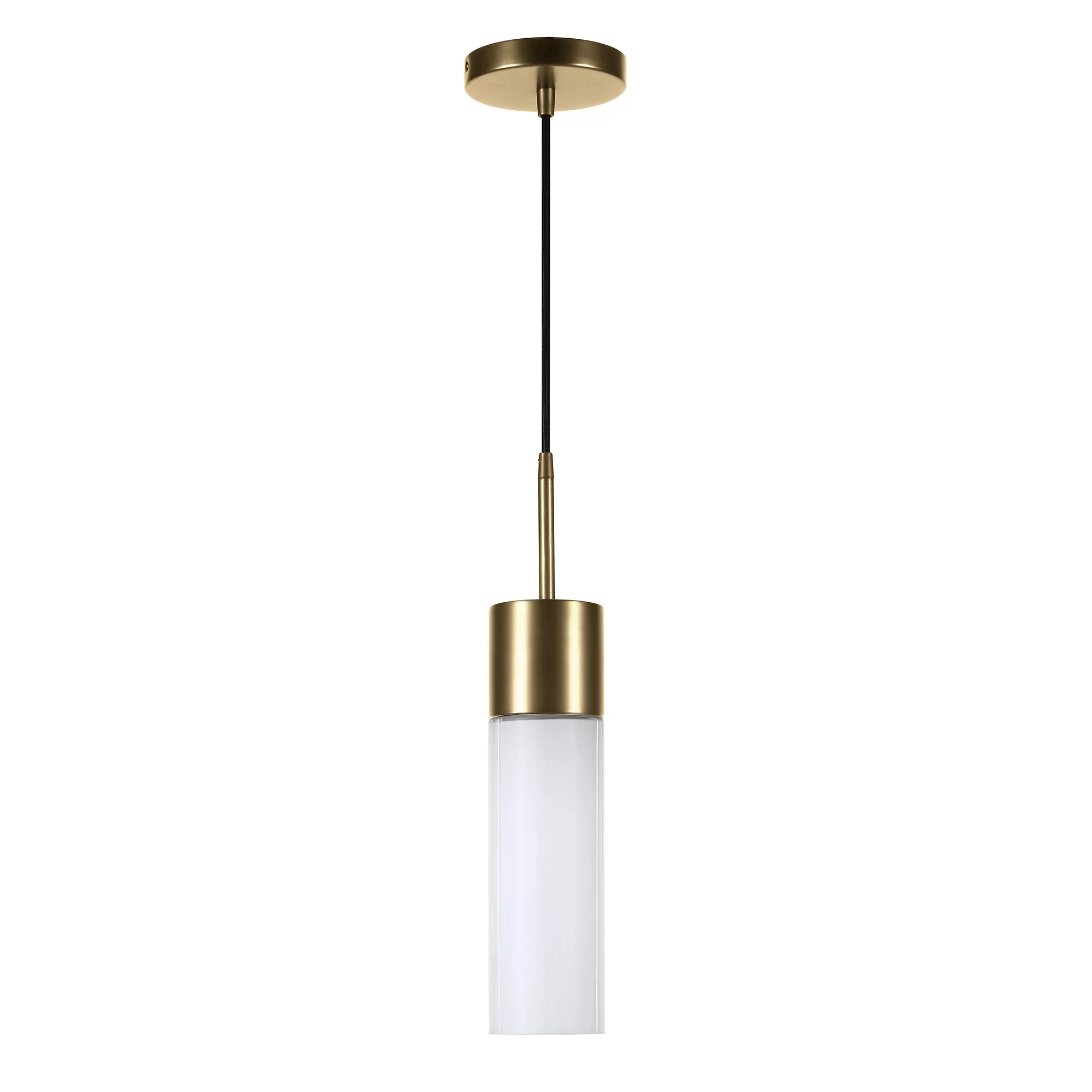 Evelyn&Zoe Industrial 1-Light Pendant in contemporary brass with milk white glass shade for, kitchen, dining room, living room, foyer
