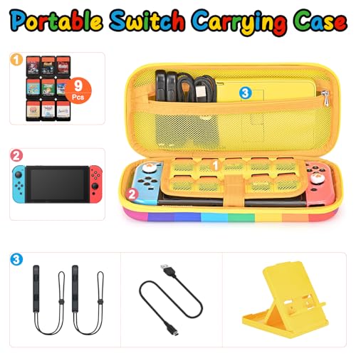 Younik Switch Accessories Bundle, 17 in 1 Purple Switch Accessories Kit for Girls Include Switch Carrying Case, Adjustable Stand, Protective Case for Switch Console & J-Con