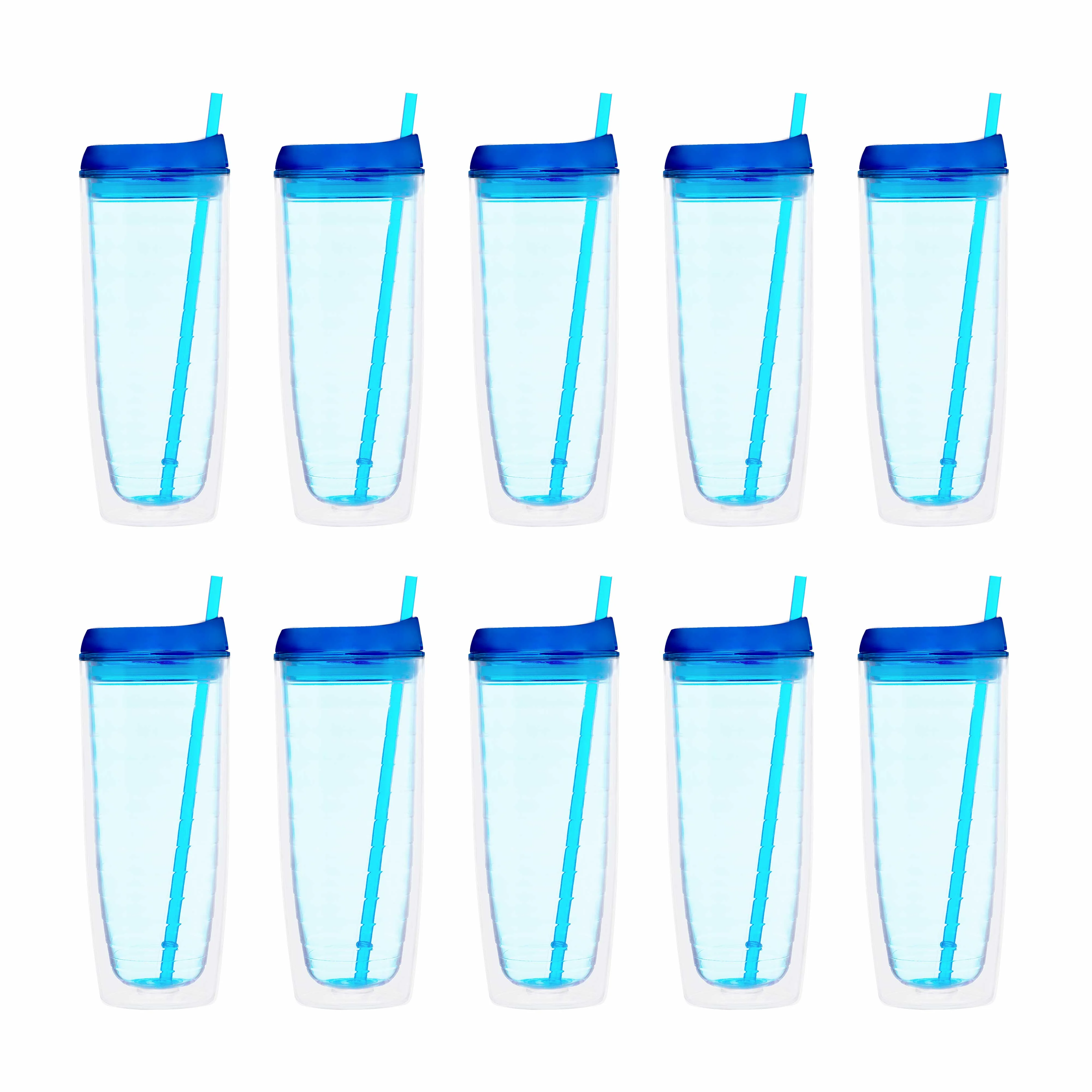 Tall Orbit Acrylic Tumblers 20 oz. Set of 10, Bulk Pack - Perfect for Iced Coffee, Soda, Other Hot & Cold Beverages - Blue