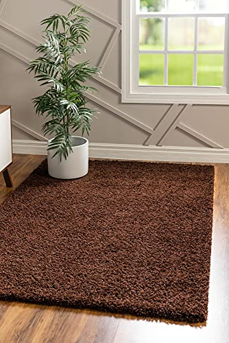 Unique Loom Solid Shag Collection Area Rug (1' Square, Chocolate Brown)