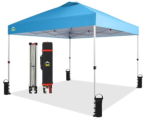 CROWN SHADES 10x10 Pop Up Canopy - Beach Tent with One Push Setup - Easy Outdoor Sun Shade for Events, Parties, Camping - Gazebo with STO-N-Go Cover Bag, Silver Coated Top, White