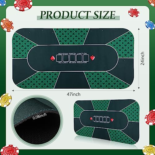 Kinlop Poker Mat 46.5 x 23.5 Inch Poker Table Top with Storage Bag Portable Rubber Poker Table Cover Folding Texas Poker Table Mat 5 Players Layout Blackjack Games (Green)