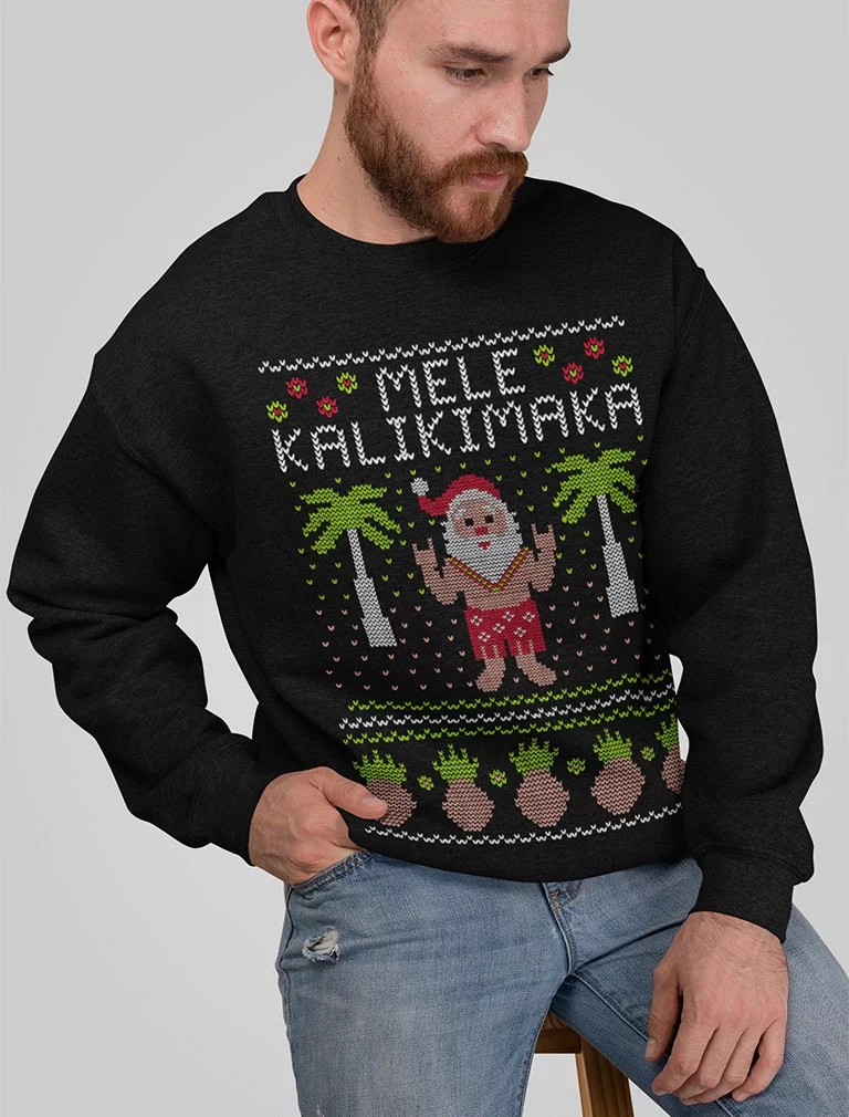 Tstars Mens Ugly Christmas Sweater Mele Kalikimaka Hawaiian Santa Themed Christmas Gift Funny Humor Holiday Shirts Xmas Party Christmas Gifts for Him Sweatshirt Ugly Xmas Sweater