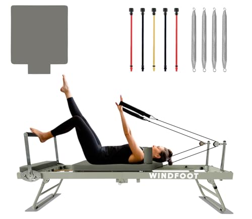 Pilates Reformer Machine Equipment with Springs & Cords for Home Workout, Foldable Pilates Equipment with Jump Board for All Level Users