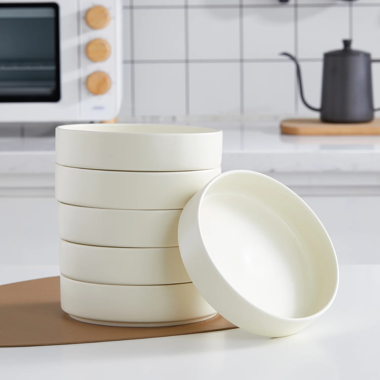 Stone + Lain Stella Porcelain Collection Dish Set, 6 Pasta Bowls Service for 6, Cream