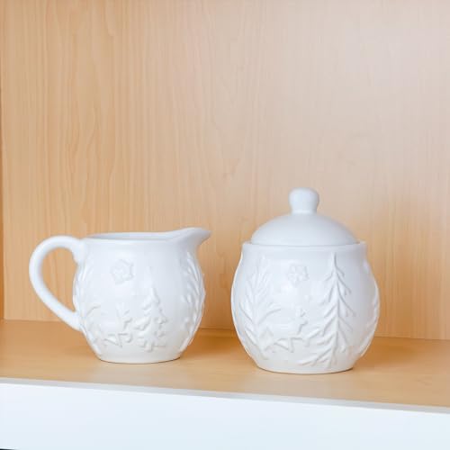 AuldHome Design Reindeer Christmas Tree Platter; Ceramic Embossed White Serving Tray