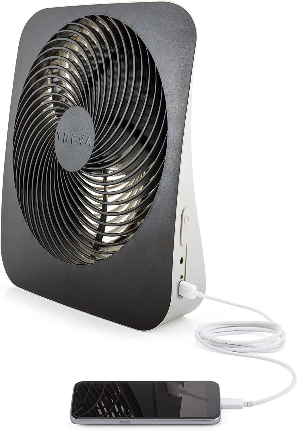 Treva 10 inch Battery and/or AC Adapter Powered Portable 2 Speed Table Air Circulating Fan with Adapter, Black