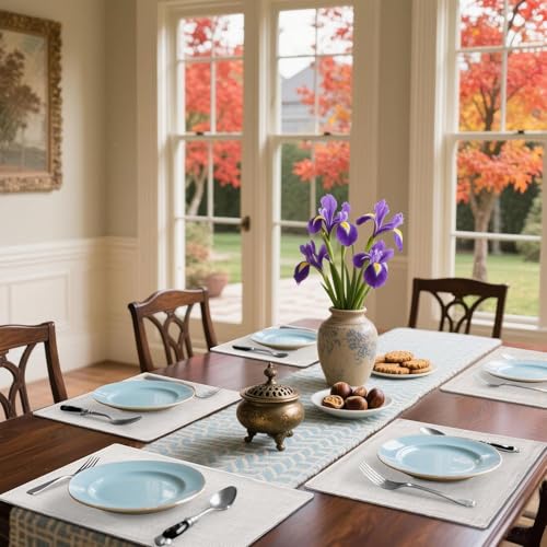 Homaxy Cloths Placemats for Dining Table Set of 6, Heat Resistant Washable Cotton Linen Blend Table Mats, Easy to Clean Place Mats for Indoor Outdoor Party Kitchen Decoration, 13