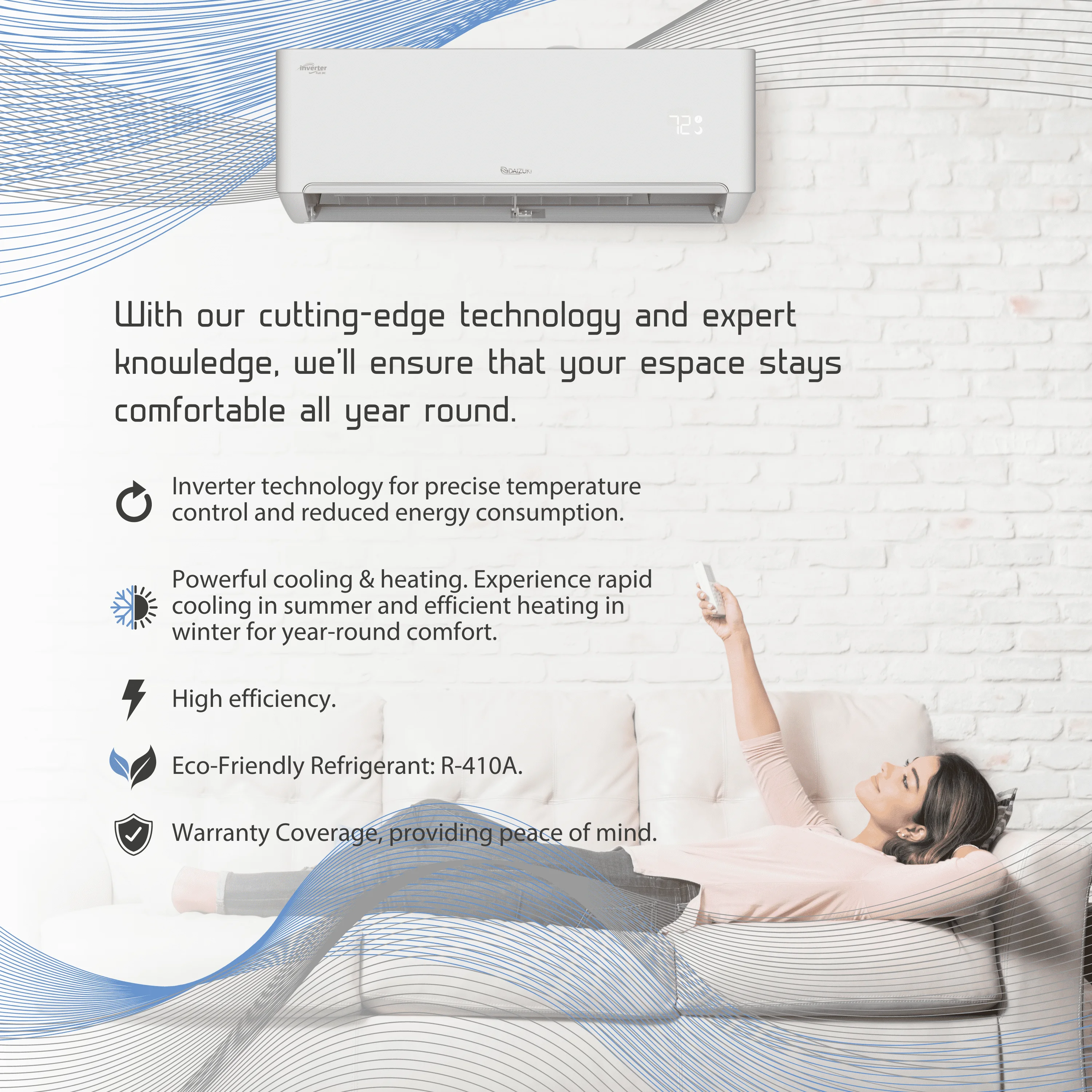 Daizuki® 12,000 BTU 22 SEER2 Ductless Mini-Split Inverter+ Air Conditioner Heat Pump System Full Set 110V. WIFI Included.