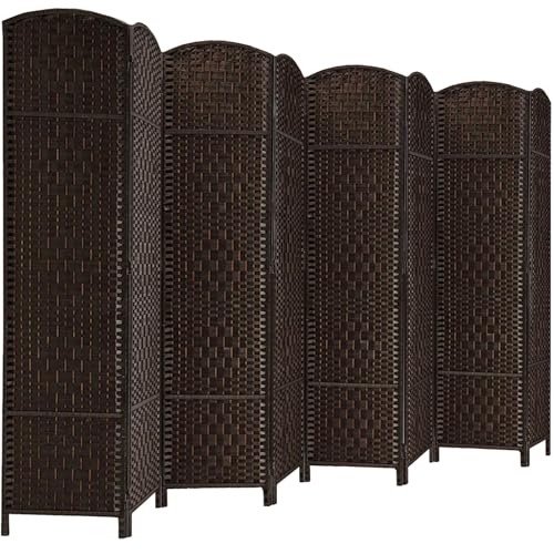 Rose Home Fashion Room Divider, 6 ft Tall Room Dividers and Folding Privacy Screens, 16in Privacy Screen 6 Panel Dark Coffee Space Temporary Wall Foldable Partition Separation