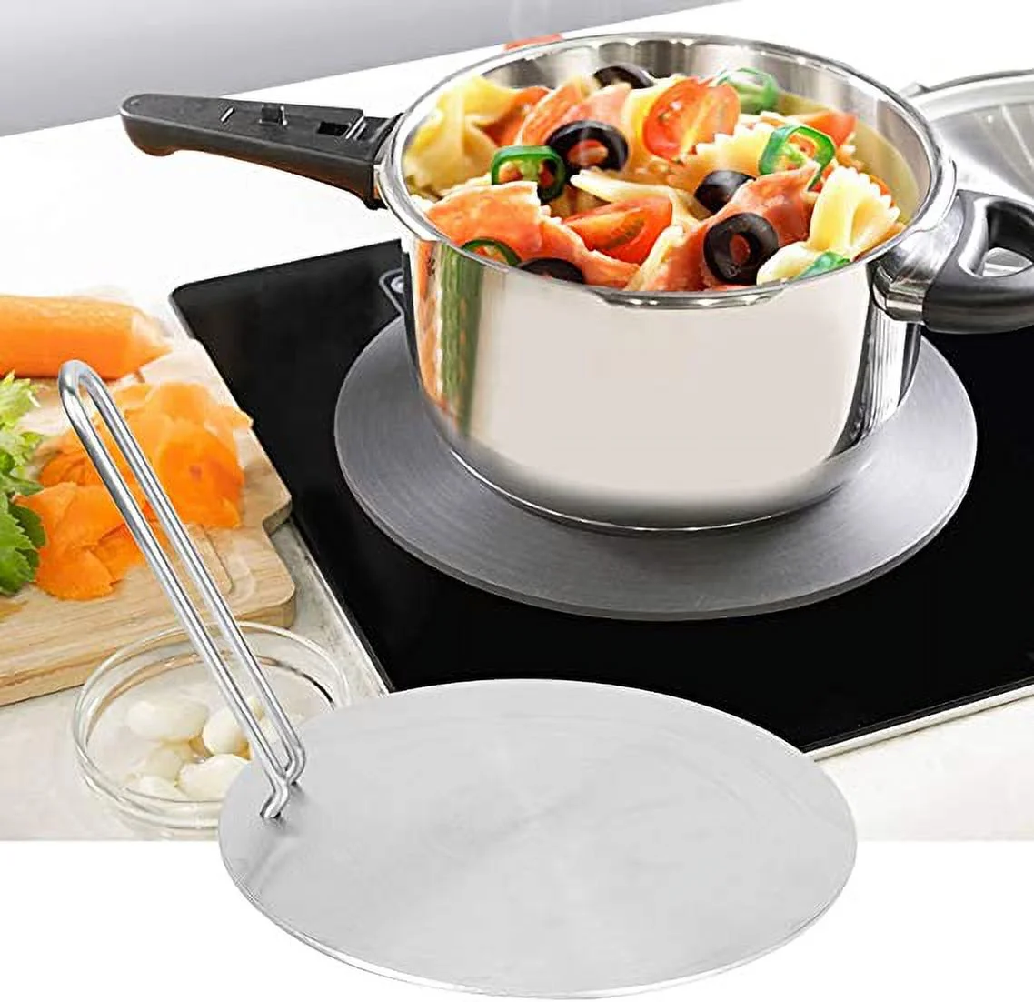 Nvzi Induction Converter Heat Diffuser Simmer Ring Plate,Stainless Steel Heat Diffuser Induction Plate with Stainless Handle Adapter Converter Gas Electric Cooker Plate (24cm)