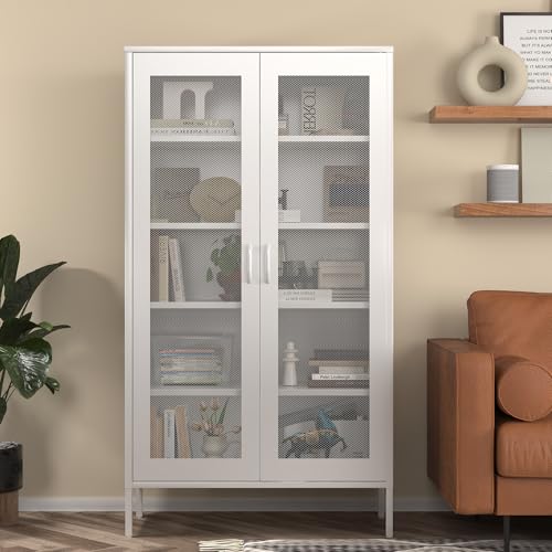 5 Tier Metal Farmhouse Storage Cabinet with 2 Barn Door, 4 Adjustable Shelves and Legs, for Kitchen, Dining Room, Bathroom, Living Room, Office