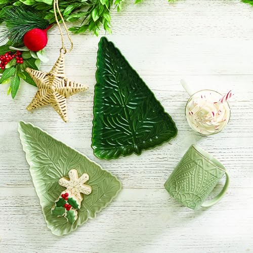Santa Barbara Design Studio Tree Shaped Serving Plate - Stamped Ceramic Platter, 11