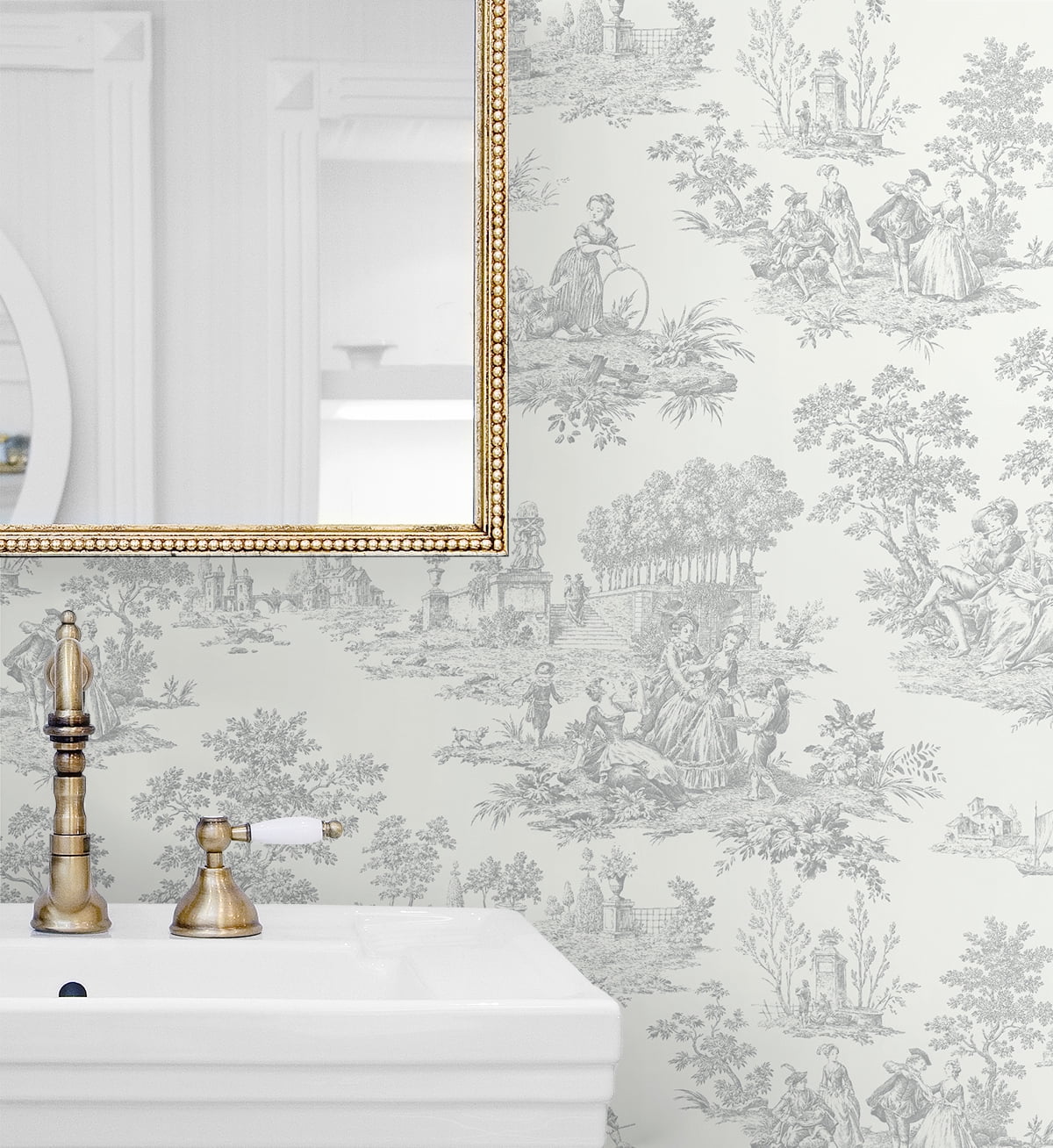 NextWall Argos Grey Chateau Toile Peel and Stick Wallpaper
