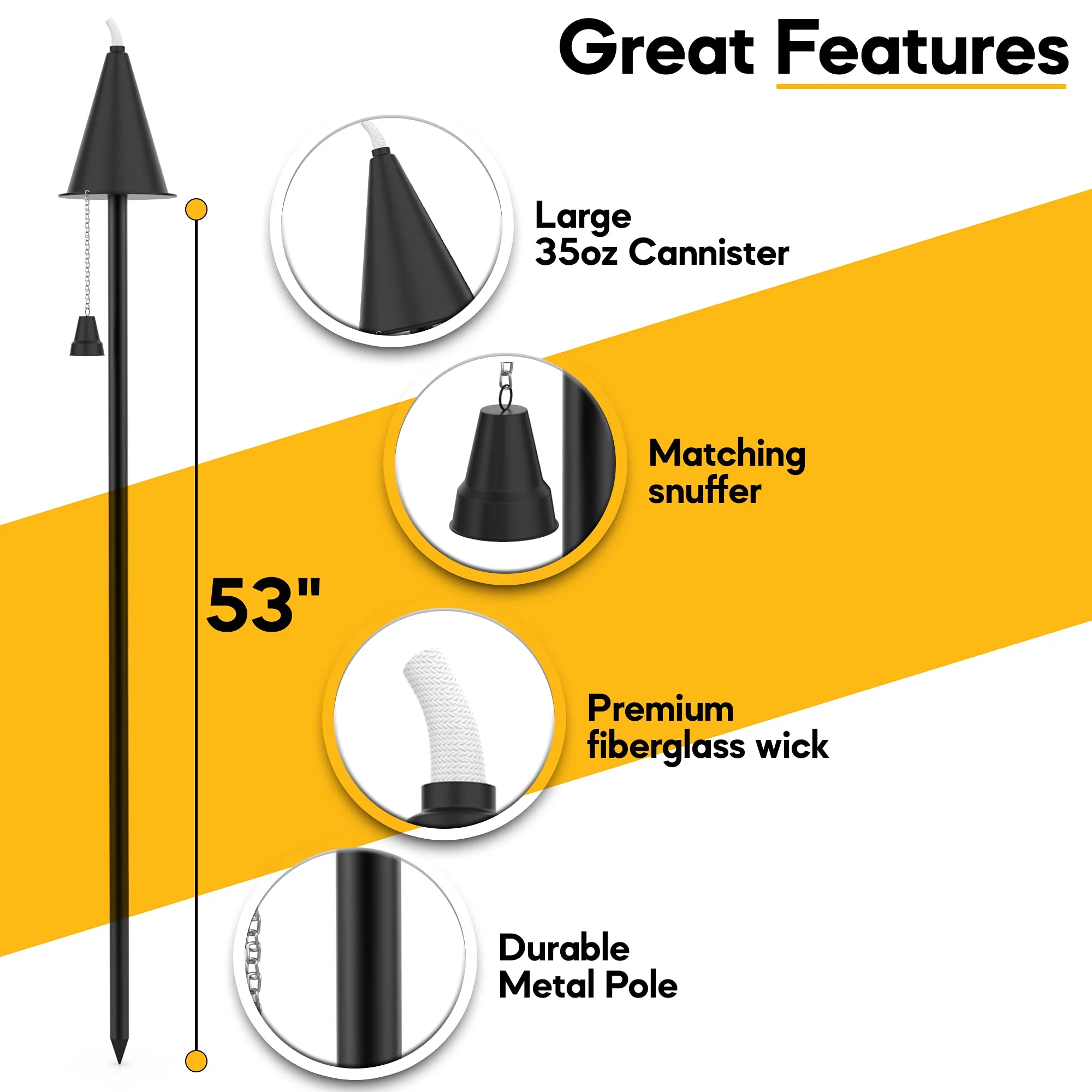 Legends Direct Set of 4, Hawaiian Series Premium Metal Torch, 53