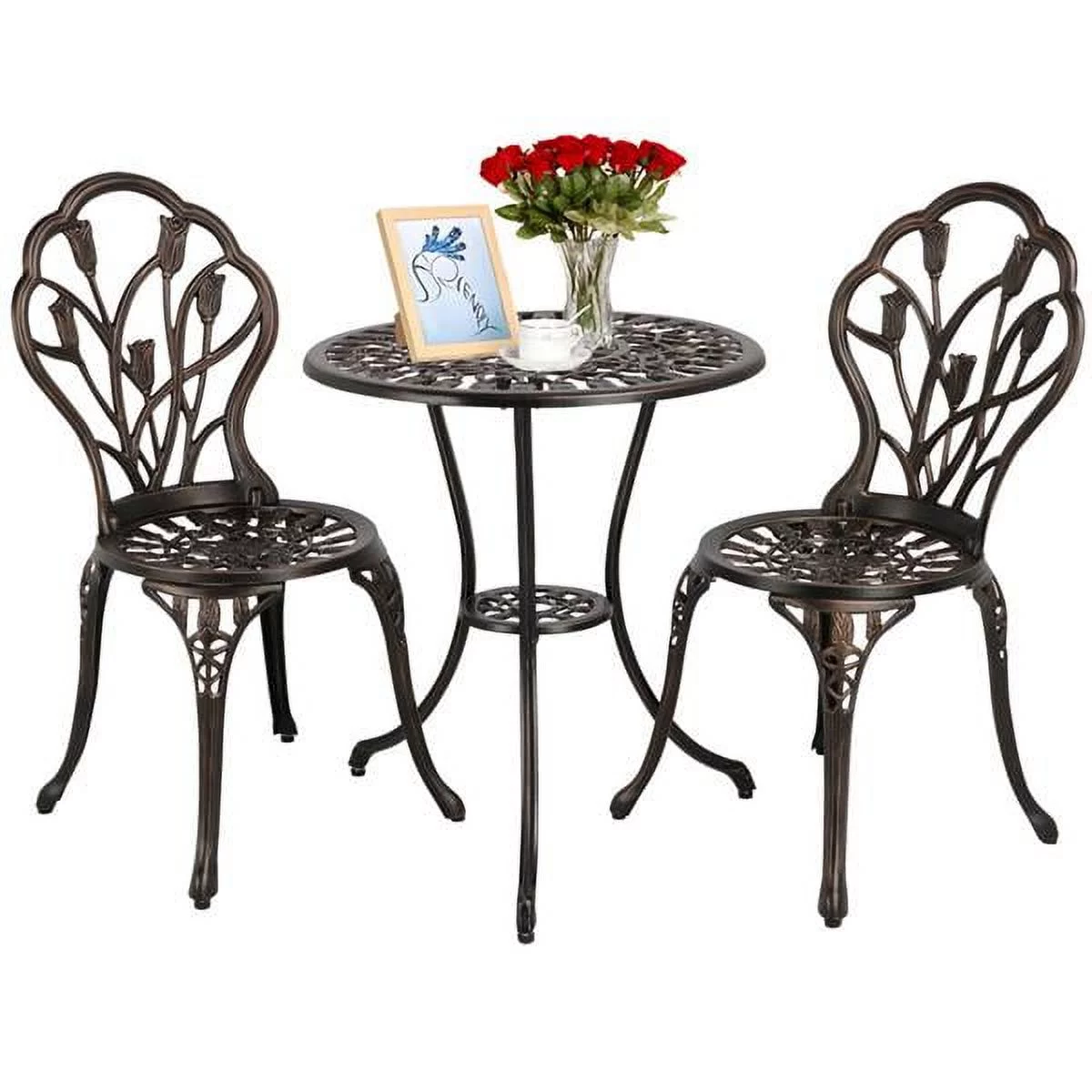 Smile Mart Aluminum 3-Piece Bistro Set with Table & Chairs for Outdoors, Multiple Colors