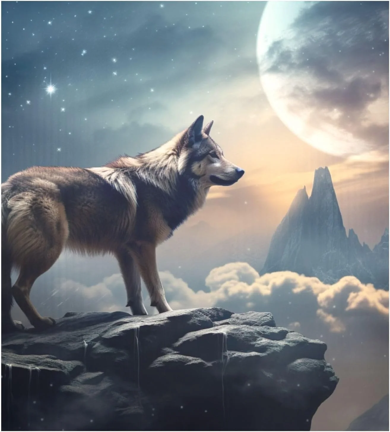 Coolnut Magnetic Dishwasher Stickers Wolf on Starry Night Kitchen Dishwasher Cover Sticker, Panel Decal Home Cabinet Appliances Stickers 23in W x 26in H Home Decor