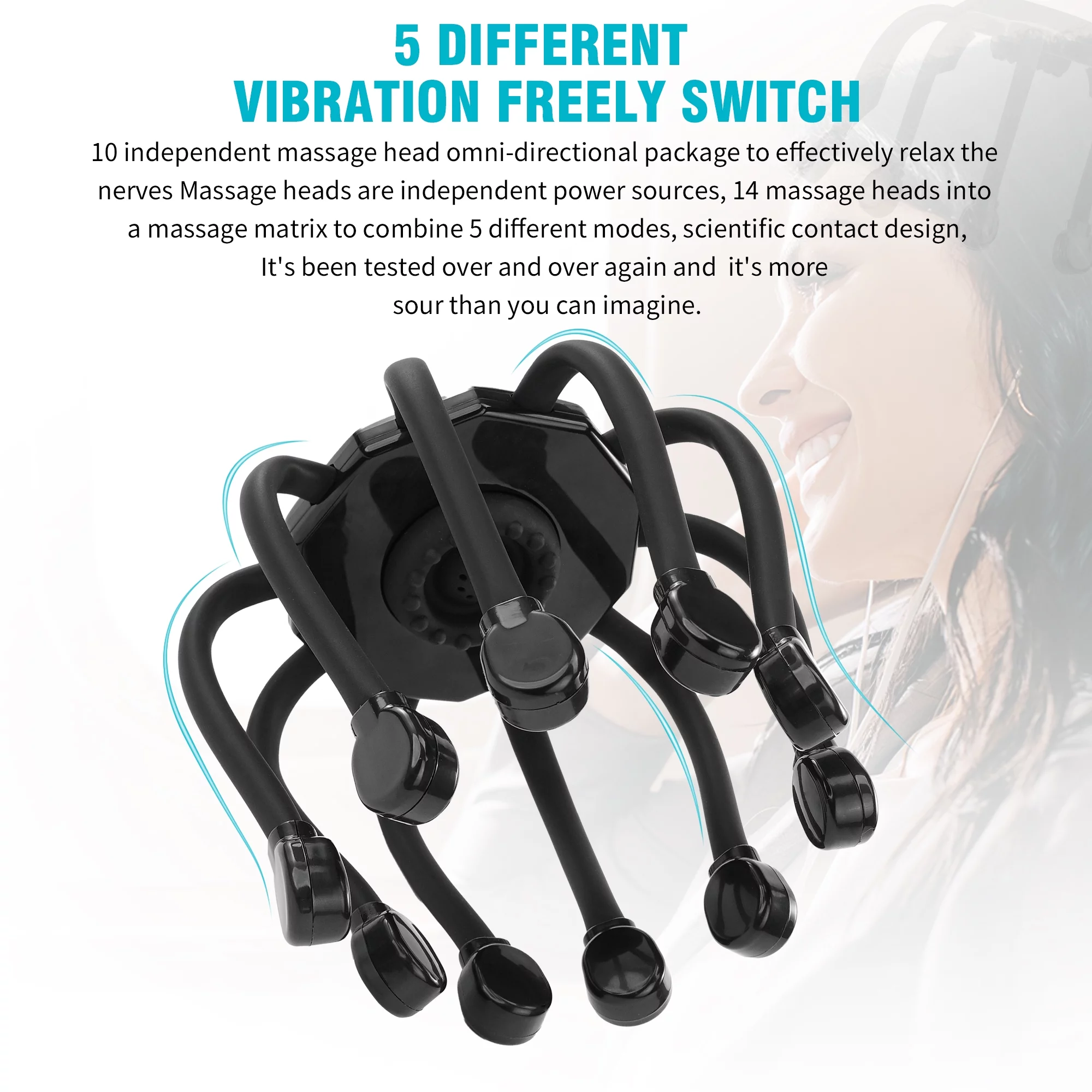 KEKOY Electric Scalp Massager, Head Massager With 5 Modes and 10 Vibrating Contacts, USB Charging 360 Degree Head Massager Scalp Stress Relax, Black