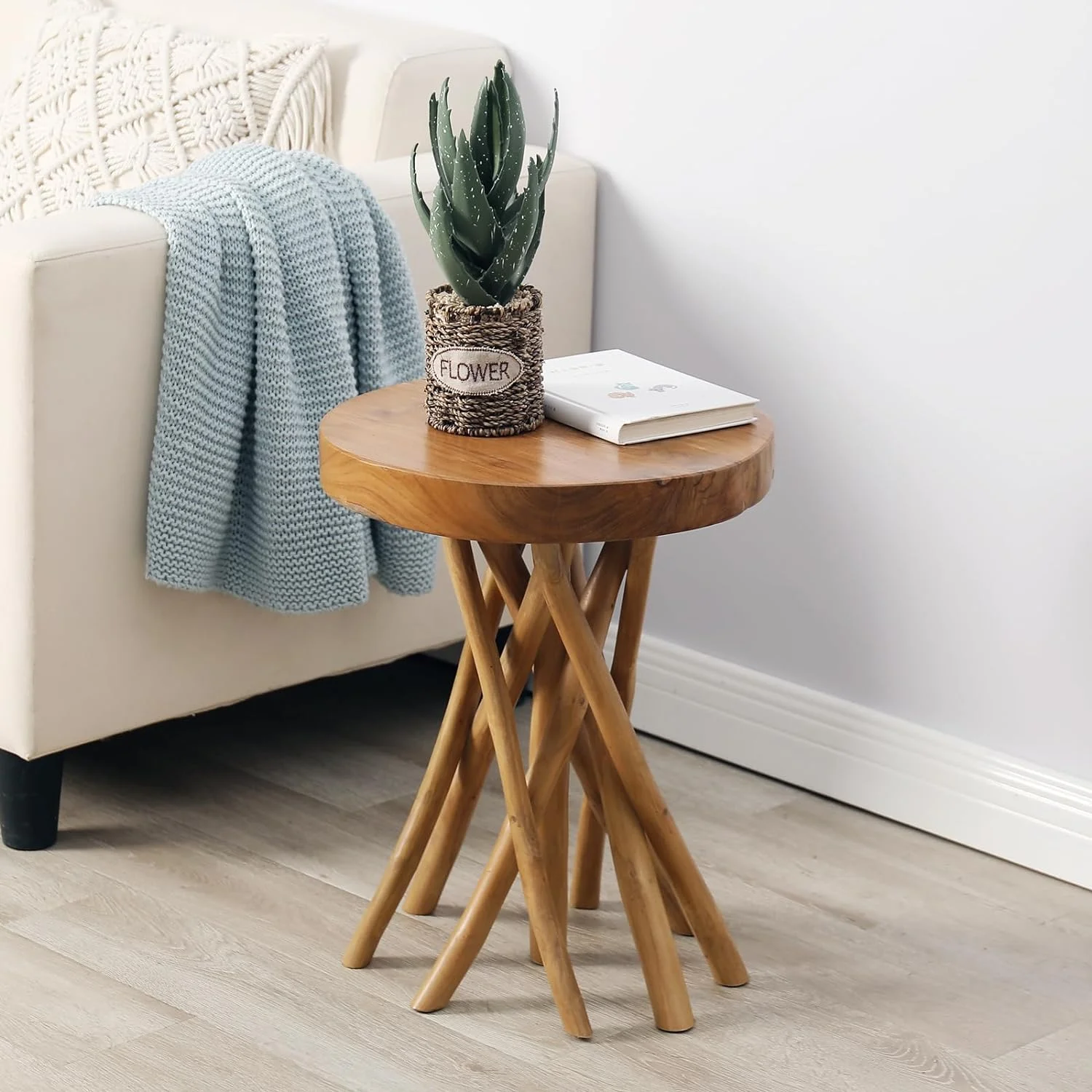 Teak Wood Stick Leg End Table