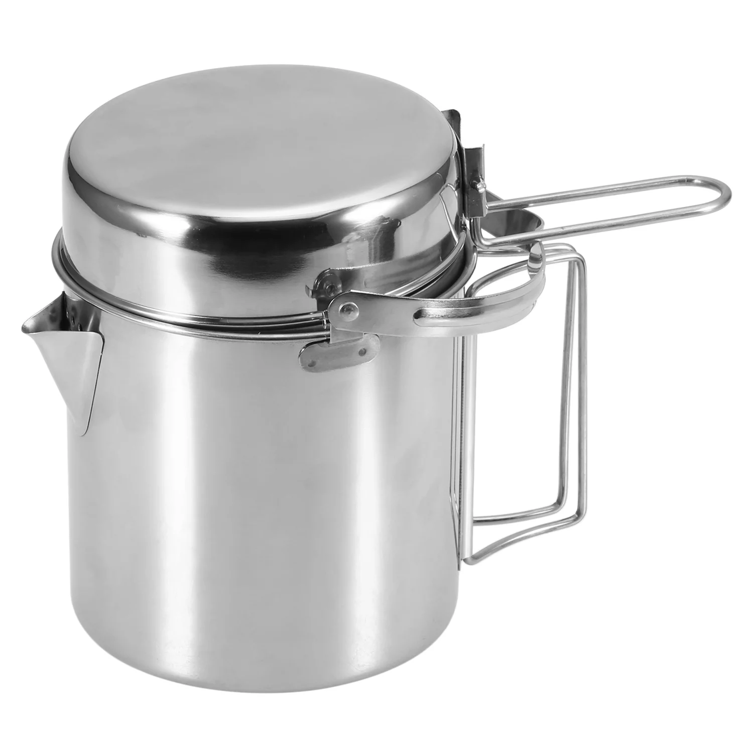 Andoer Portable Camping Kettle, Stainless Steel Pot with Foldable Handle for Backpacking