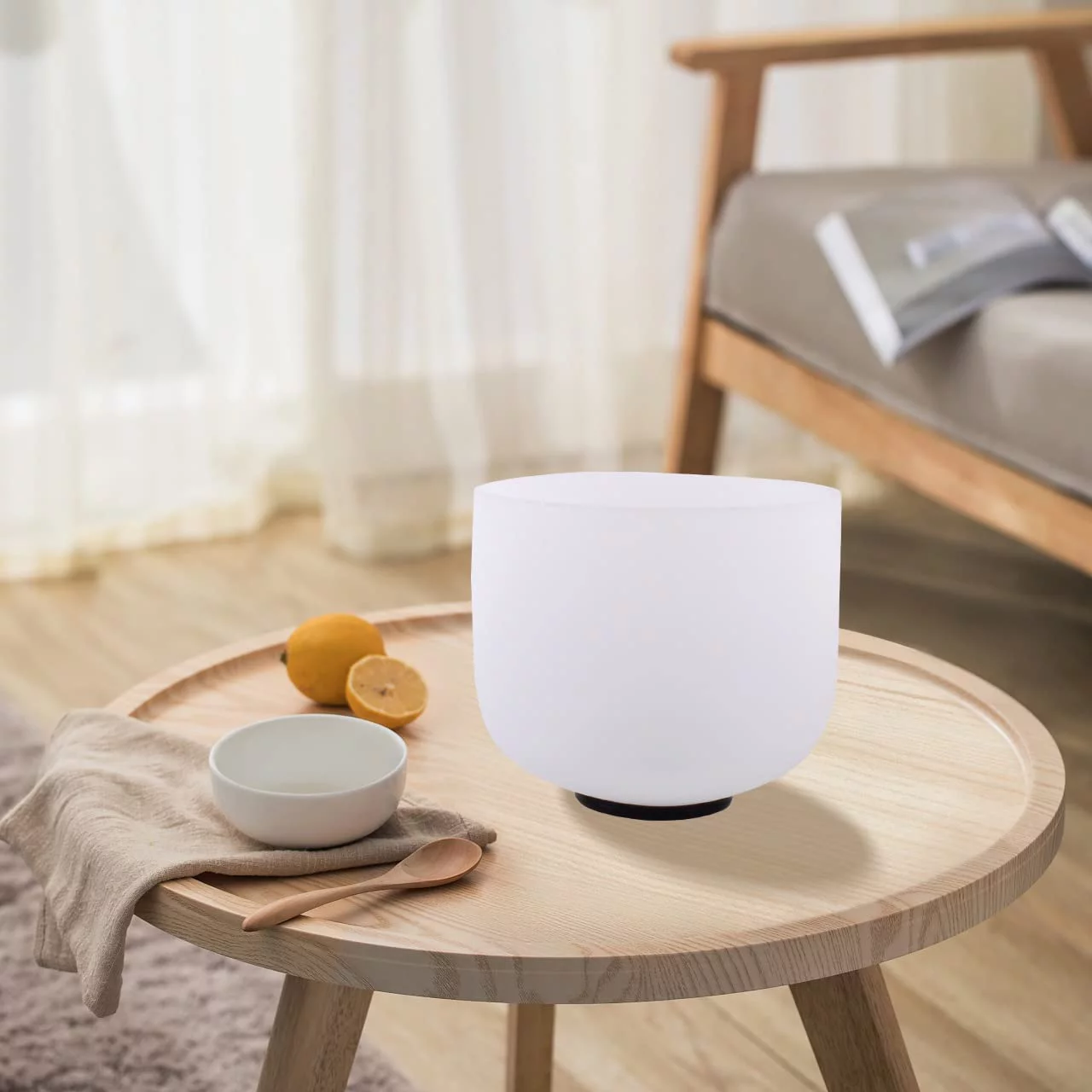 FMTY 9 inch G note (Throat) Frosted Quartz Crystal singing bowls with mallet set sound bowl for healing Mindfulness, Meditation, Yoga, Spiritual and Body Healing Chakra Bowl