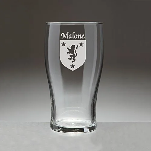 Malone Irish Coat of Arms Tavern Glasses - Set of 4 (Sand Etched)